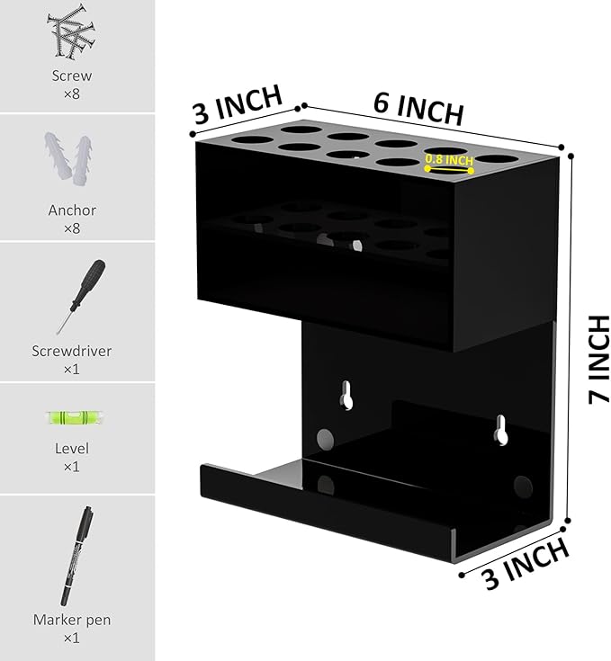 Acrylic Black Whiteboard Magnetic Marker Holder,Wall Mounted Dry Erase Whiteboard Marker Holder Stand Acrylic Magnet Pen Holder for Fridge Refrigerator for School Office Home (Black, 2)