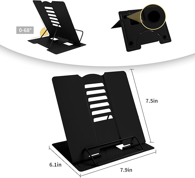 Metal Book Stand - Adjustable Book Holder for Reading (Full Black)
