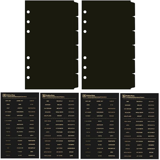 DY.2ten Black Binder Dividers for 6-Holes Ring Binder, 1/6 Cut Tabs, A6 Size, Sturdy Plastic Dividers with 6 Tabs for School Office Home, 2 Sets, 12 Dividers, 2 Tab Stickers.
