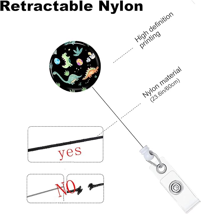 Cute Dinosaur Badge Reels Holder Retractable with ID Clip for Nurse Name Tag Card Nursing for Doctor Teacher Student Employee Office Medical Work