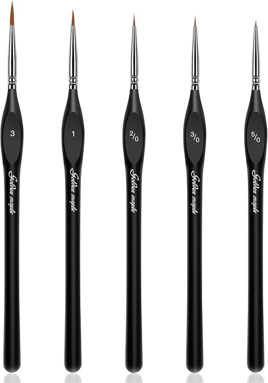 golden maple Detail Paint Brush Set- 5 Sizes with Triangular Handle for Detailing & Art Painting - Acrylic, Watercolor, Oil,Gouache,Miniatures, Models,Nails.