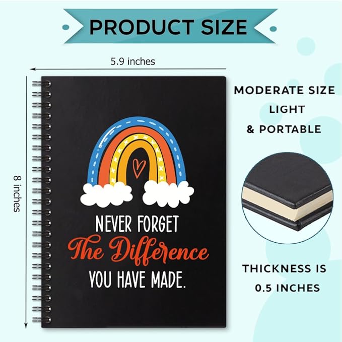 Never Forget the Difference You Made 160 Blank Pages Spiral Notebook, Appreciation Gift for Employee, Going Away Gift for Coworker, Retirement Gift for Colleague, Farewell Gift for Friend