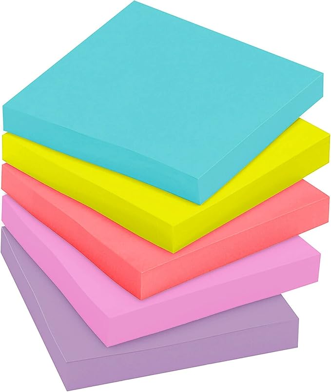 Post-it Super Sticky Notes, 12 Sticky Note Pads, 3 x 3 in., School Supplies, Office Products, Sticky Notes for Vertical Surfaces, Monitors, Walls and Windows, Supernova Neons Collection