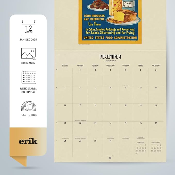 Vintage Advertising Wall Calendar 2025 12" x 12" FSC® Plastic Free - Starts Week On Sunday | Square Wall Calendar | Family Planner Calendar 2025 | Vintage Calendar 2025