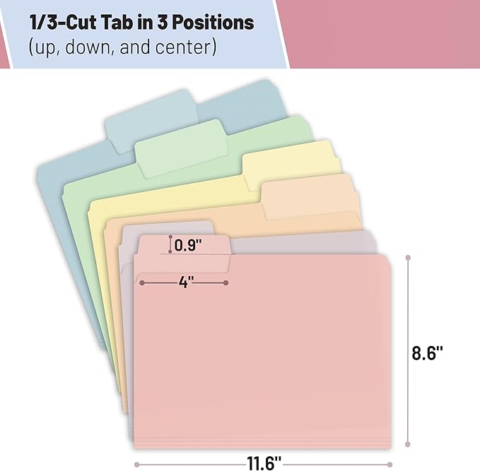 Mr. Pen- Poly File Folders, 1/3 Cut Tab, 6 Pack, Morandi Colors, Letter Size, Colored File Folders, Letter File Folders, Color Folders, Office File Folders, Office Supplies File Folders, File Folder