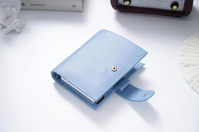 Moterm Pocket Regular Rings Planner - Genuine Leather Binder Organizer (Firm Pebbled-Sky Blue, 19mm Ring)