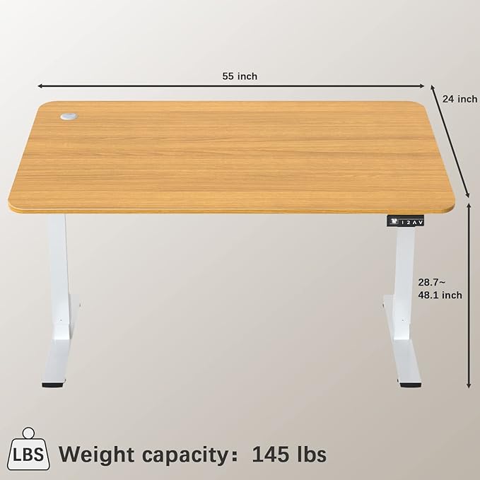 Furmax Electric Height Adjustable Standing Desk Large 55 x 24 Inches Sit Stand up Desk Home Office Computer Desk Memory Preset with T-Shaped Metal Bracket, Wood