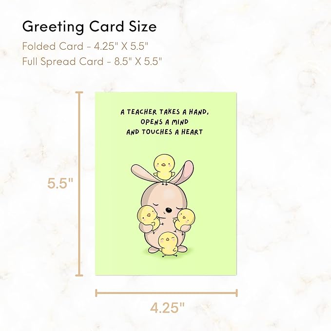 Teacher Thank You Card, Appreciation Card for Educator, Day Care, Preschool, Elementary High School, Graduation or Back to School, Summer Break Gift (A teacher Takes a Hand, Opens a Mind and Touches a