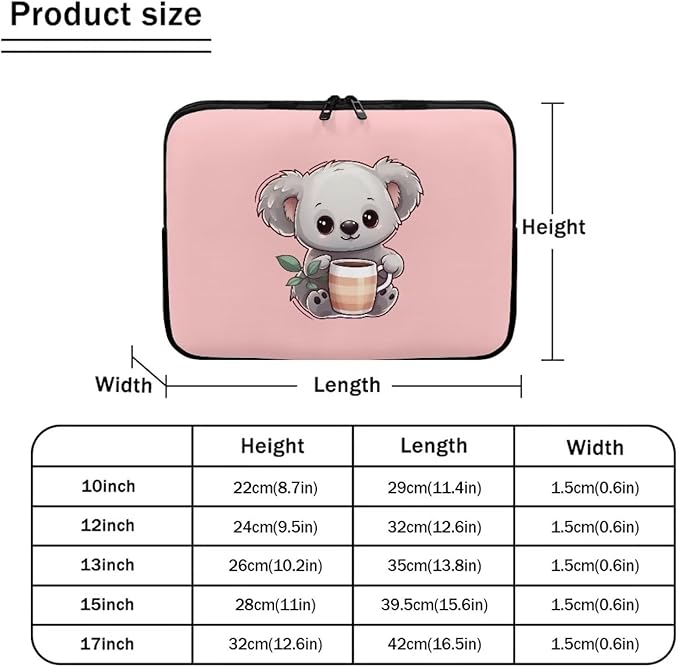 Cute Koala Laptop Protective Sleeve for Girls 15 inch Computer Sleeve Bag Zippered Pouches Lap Top Case Suitable for Daily Use Travel School Office Multiple & Neatly Organizers