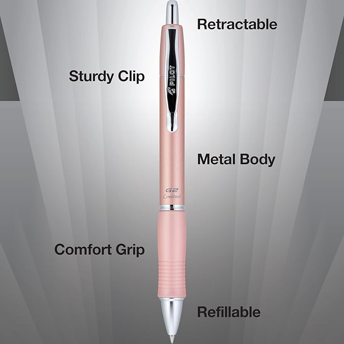 Pilot, G2 Limited Premium Gel Roller Pen, Fine Point 0.7 mm, Rose Gold Barrel, Black Ink