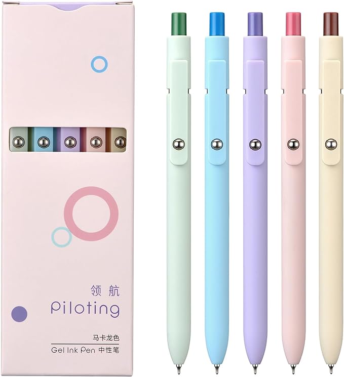 5PCS Retractable Gel Pens Set, Quick Dry Black Ink Fine Point Soft Touch Roller Ball Gel Ink Pen for Smooth Writing (Macaron Color)