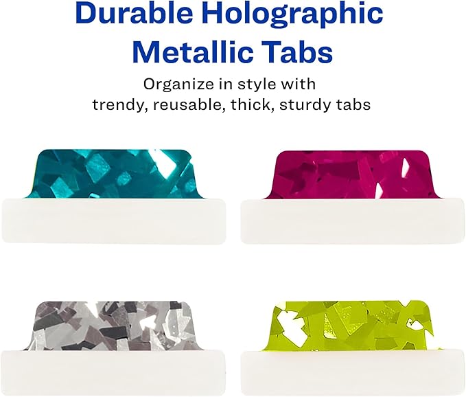Avery Margin Ultra Tabs, 2.5" x 1", Holographic Jewel Tone Colors, 16 Repositionable Page Tabs (74147)