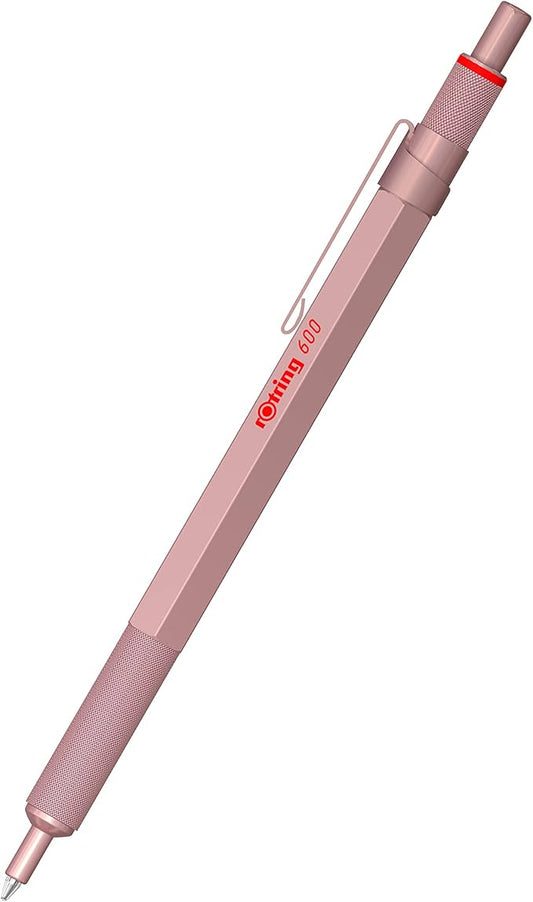 Rotring 600 Metallic Ballpoint Pen Medium Point Black Ink Rose Gold Barrel Refillable 1 Count