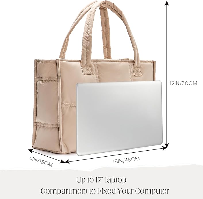 Puffer Bag Large Tote Bag For Women Work Bag Quilted Tote Bag For Women Work Bags For Women Tote Professional Up to 17"