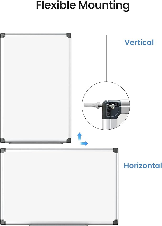 VUSIGN 2PCS Magnetic White Board Kit for Wall 36" x 24", 2 Dry Eraser & 4 Multicolor Markers & 8 Magnetic Pins, Sliver Reinforced Aluminum Frame for Home, School, Office