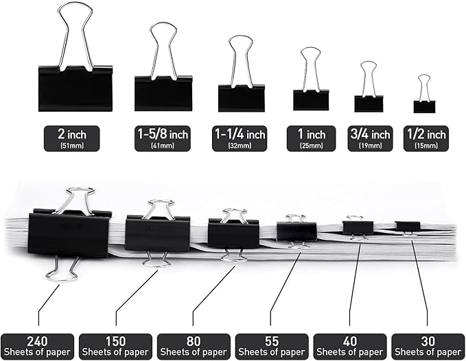 Extra Large Binder Clips, 12 Pack, 2.4 Inch, Standard 60mm, Black, Large Binder Paper Clips, Fold Clamp, Extra Large Size, Jumbo Paper Clips, Office Clips, with Storage Container