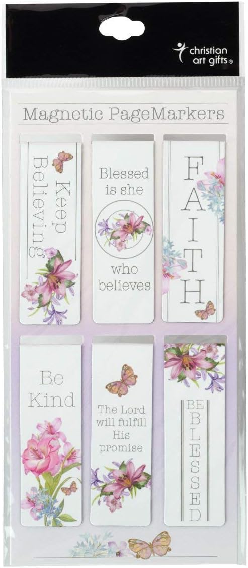 Christian Art Gifts Magnetic Scripture Bookmark Set for Women: Blessing From Above -Inspirational Floral & Butterfly Themed Magnetic Bible Verse Pagemarker Set of 6 for Bibles & Books Size 2.3" x 0.8"