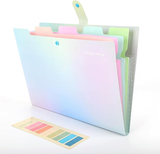 Ddaowanx Expanding File Folder, Letter A4 Size Accordion Plastic File Organizer, 5 Pocket Folders for Documents, Aesthetic Folder with Labels, Paper Organizer for School Office Supplies (Aurora Blue)