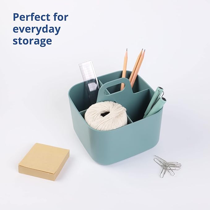 BLUE GINKGO Stackable Organizer Caddy – Korean-Made Portable Tote for Bathroom, Office, Crafts, or School Supplies (Square, Green)
