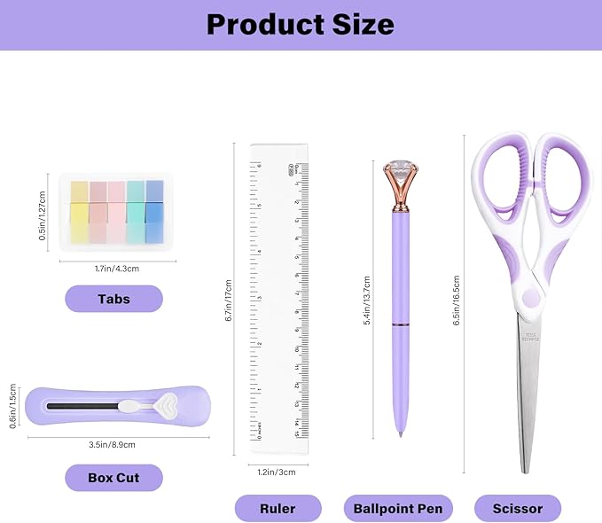 Purple Office Supplies Set 14pcs - Cute Desk Supplies Kit, Stapler and Tape Dispenser Set, Office Essentials Desk Accessories Aesthetic for Women, Students, Teacher
