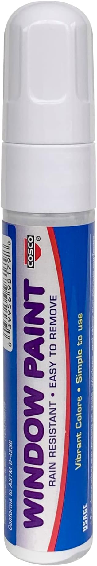 Cosco Window Paint Marker, for Car Windows, Mirror, Storefront Window, Wedding, Parades and Party Decorations, White Ink (098179)