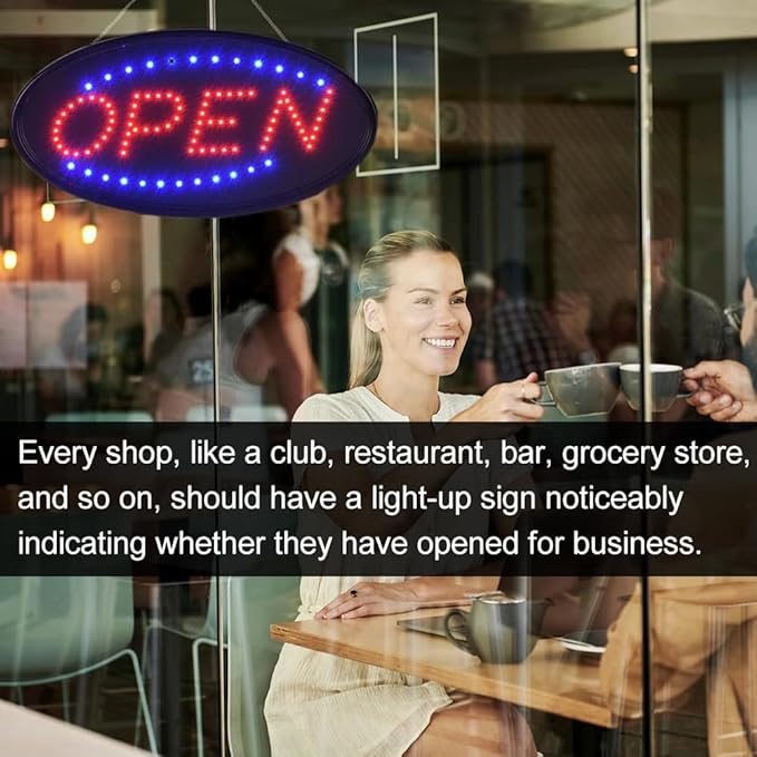 KEBE Open Signs for Business(19"x10"), Ultra Bright LED Open Sign High Visibility Advertisement Board Electric Display Sign for Bar Hotel Shop Window Glass Door