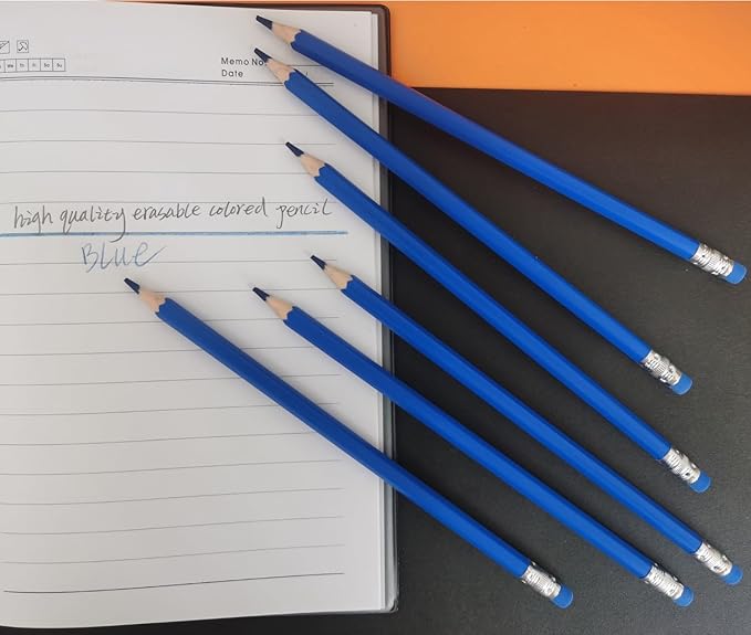 Adhere 25pcs Checking Pencils Erasable colored Pencils Pre-Sharpened #2 HB,for Checking Tests Grading Map Coloring,school Correcting,editing Office Favors,including a Free sharpener..(Blue)