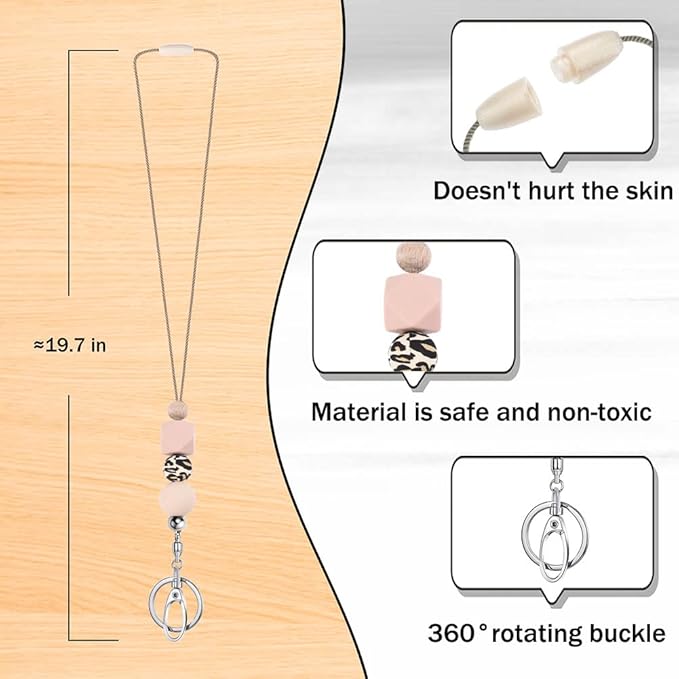 POPLOPP 2PCS Teacher Lanyards for ID Badges and Keys, Cute Silicone Beaded Lanyard for Women Nurse Employees Students