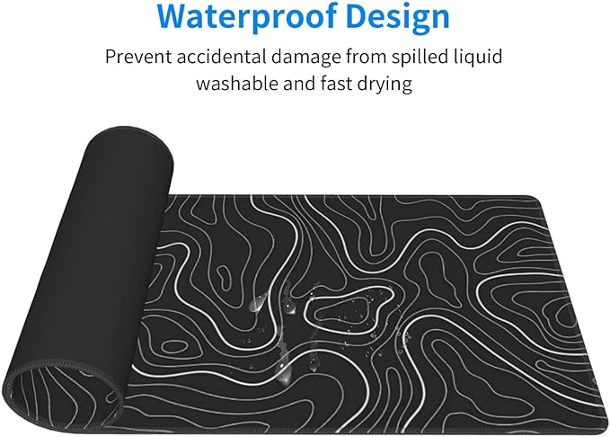 Extended Gaming Mouse Pad, Large Gaming Mouse Waterproof with Stitched Edges, Non-Slip Desktop Pad for Home and Office, Level Up Your 31.5x11.8 Inch… (Black Topographic)