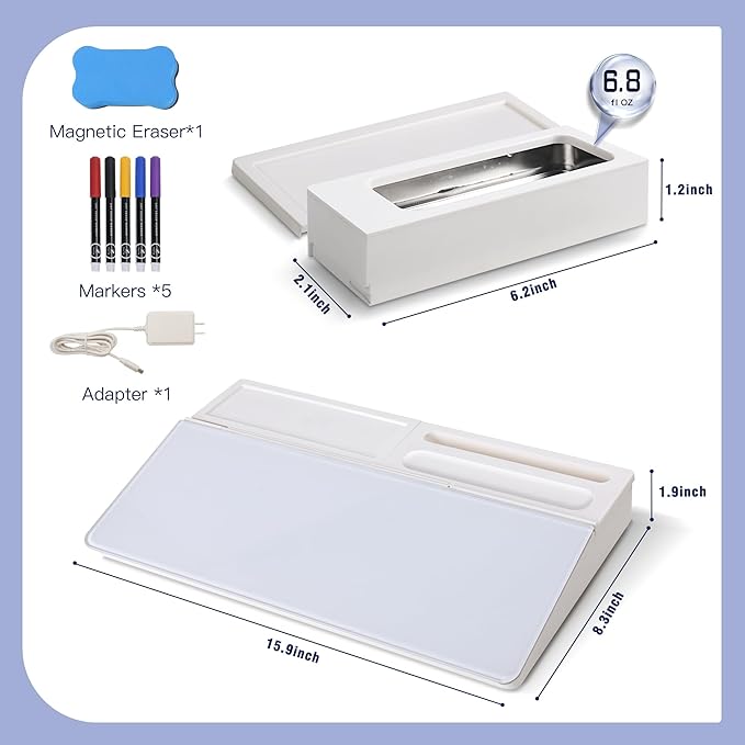 SELEAD Desktop Glass Whiteboard with Ultrasonic Cleaner Machine - Dry Erase White Board Computer Pad Keyboard Stand with Organizer for Home, School, Office Desk Accessories