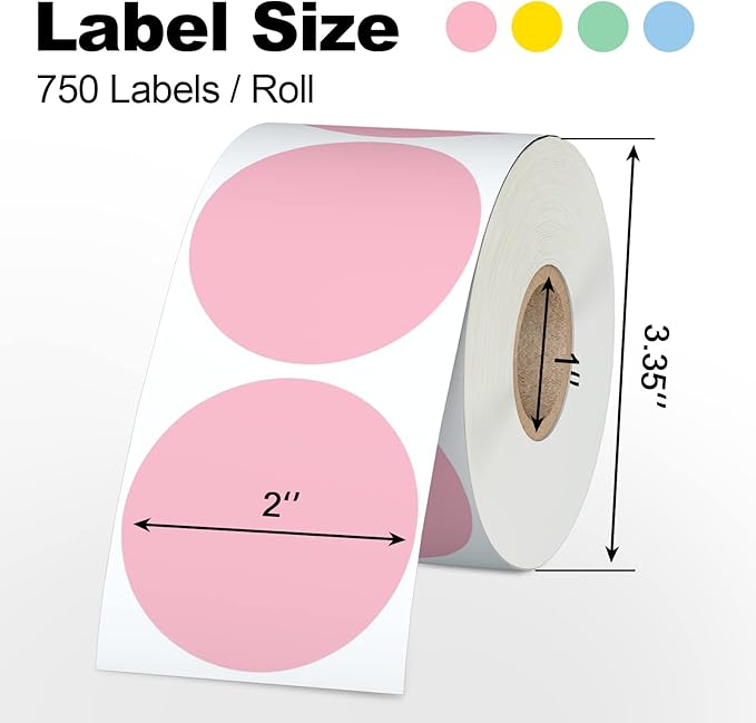 Misofuki 2" 750 Labels Blue Circle Direct Thermal Stickers Labels Roll Compatible with Zebra, Rollo, MUNBYN, Self-Adhesive Round Direct Thermal Labels