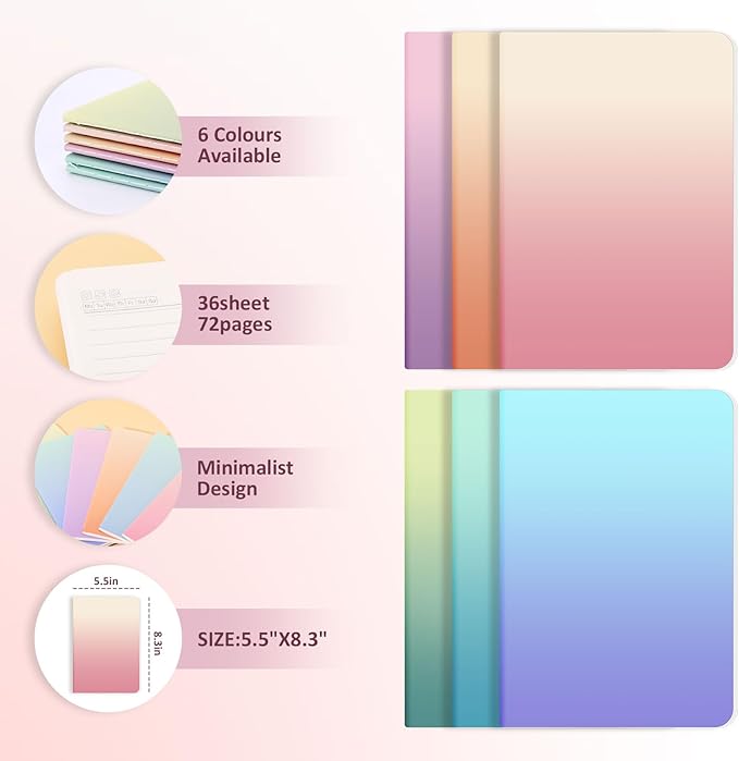 Ddaowanx 24 Pack A5 Colorful Notebooks, 6 cute colors Journals for Writing, 72 Pages, 8.3x5.5 Inch, with Lined Paper Travel Writing Notebooks Journal Gifts for Students(Lined-24pack, Gradient)