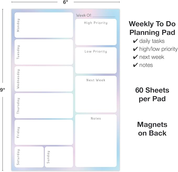 Global Printed Products 6" x 9" Vertical to-Do List and Weekly Planning Pad, 60-Sheets, Pastel