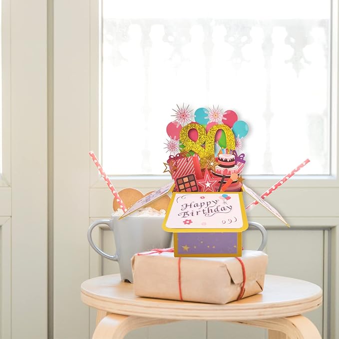 Asmallgf Happy 80th Birthday Pop Up Card for Women Men, Wonderful 80 Year Old Gift for Him Her, Colorful 80 Bday 3D Card for Grandma Grandpa, Best 80 Birthday Gift Idea for Friend