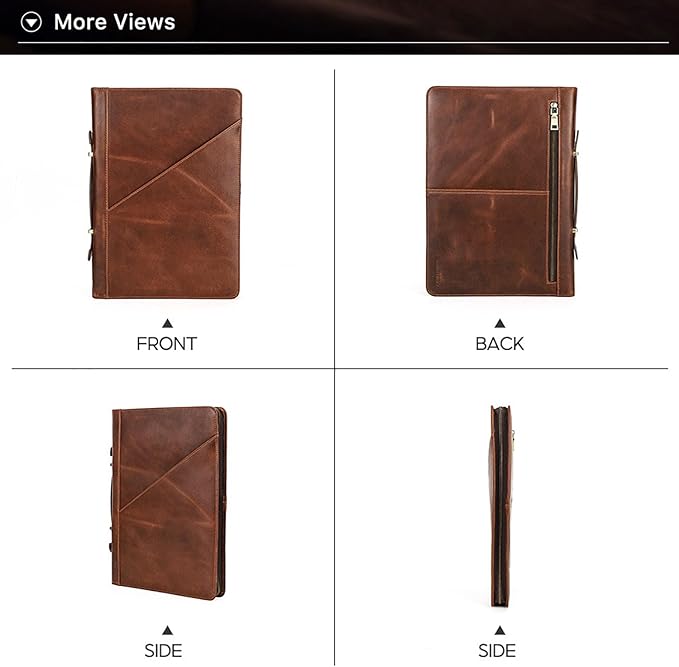 Top Grain Leather 14.2" Slim Laptop Zipper Folio Case Bag, Vintage Design & 2 Pockets, Handmade, Compatible with MacBook Pro 14" 2021 2022 M1 Pro/M1 Max A2442 & Other PC, Brown 14.2 Inch