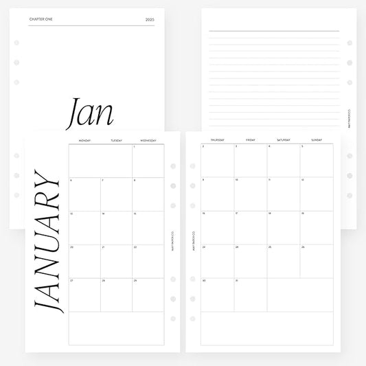 A5 2025 Month on Two Pages Monthly Planner Insert Agenda Refill for 6 ringed A5 Filofax, Kikki K, LV GM agendas (Monthly Classic (Monday Start, Separable Months))