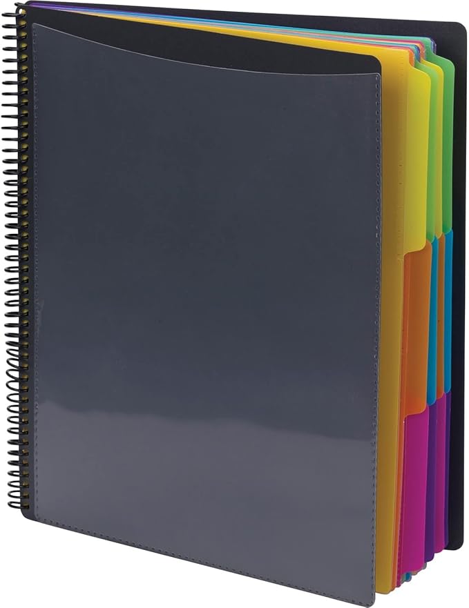 Smead Project Organizer, 24 Pockets, Grey with Assorted Bright Tabs, Tear Resistant Poly, 1/3-Cut Tabs, Letter Size (89206)