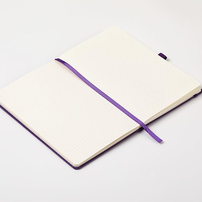 Dotted Journal/Notebook - Dot Grid Hard Cover Notebook, Premium Thick Paper with Fine Inner Pocket, Black Smooth Faux Leather, Pen Loop, 5.3'' x 8.26'' - Lavender