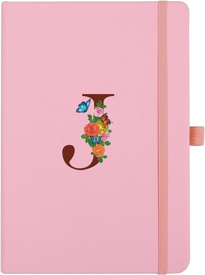 Pink Notebook for Women, 5.7"X8.3" A5 Journal Notebook with Letter J, Dual-Sided Writing Notebook with Dividers, Cute Leather Journal for Work, Business, School, Meetings, Travelers, Small Notebook