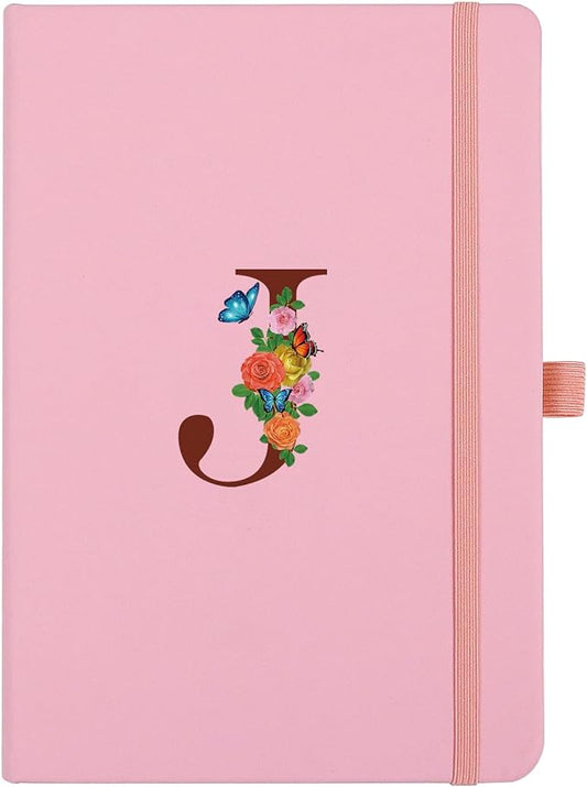 Pink Notebook for Women, 5.7"X8.3" A5 Journal Notebook with Letter J, Dual-Sided Writing Notebook with Dividers, Cute Leather Journal for Work, Business, School, Meetings, Travelers, Small Notebook