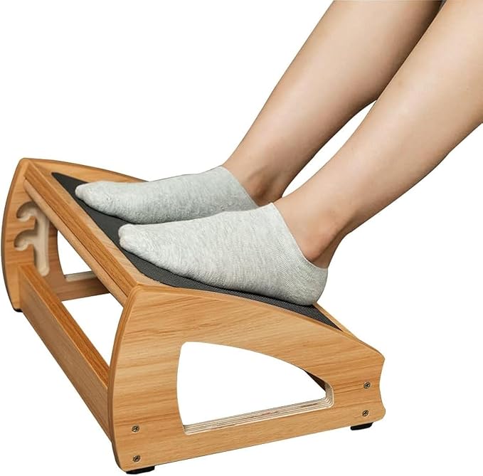 StrongTek Ergonomic Under Desk Footrest, 3 Adjustable Heights Wooden Office Footrest, Large Anti-Slip Surface, Improves Posture and Blood Circulation, up to 400lbs (Natural)