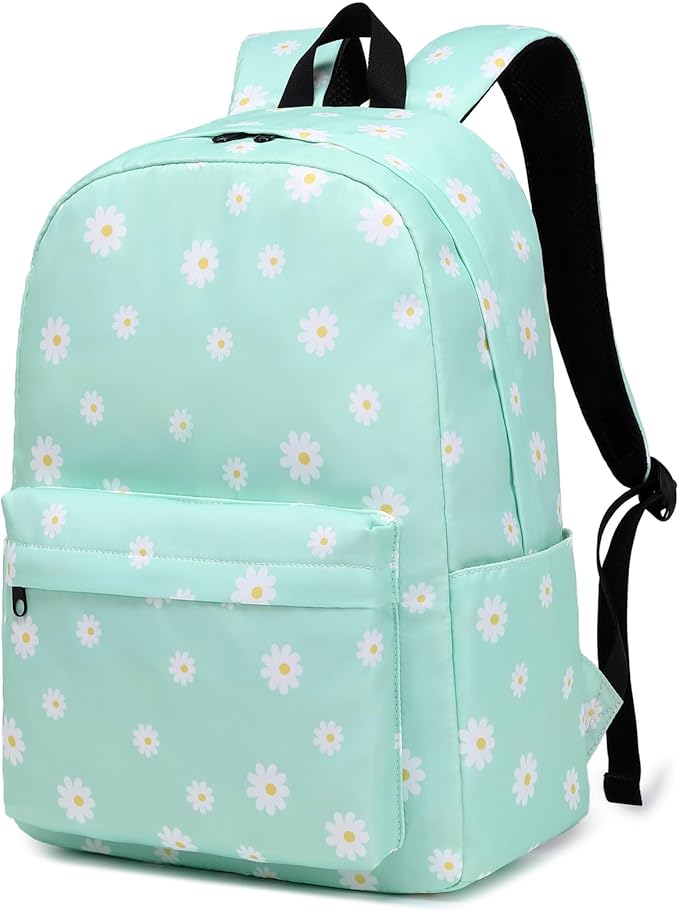 Flowers School Backpack for Teens Girls, Womens College Bookbags Kids School Bags Laptop Backpacks (Green)