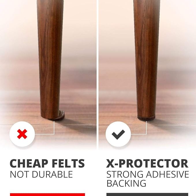 Felt Furniture Pads X-PROTECTOR - 48 Premium Floor Protector Chair Felts for Feet Wood Floors Best Hardwood Protect Your Hard Floors! (Brown)