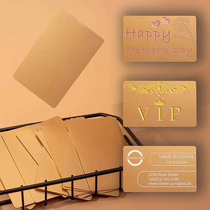 Thick Gold Aluminum Metal Business Cards Anodized Aluminum 86 X 54 X 0.8mm 15 pcs Include Protector Sleeves(Frosted)