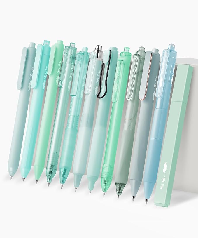 Mr. Pen- Gel Ink Pen Set, 12 pcs, Pastel Green Barrel, Black Ink Gel Pens Fine Point 0.5mm, One Highlighter, Gel Ink Pens, Cute Pens for Women, Aesthetic Pens for Journaling, Fine Tip Pens