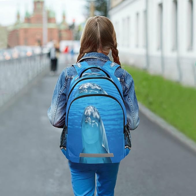 AUUXVA Cute Dolphin Sea Ocean Backpack School Bookbag Laptop Purse Casual Daypack for Teen Girls Women Boys Men College Travel