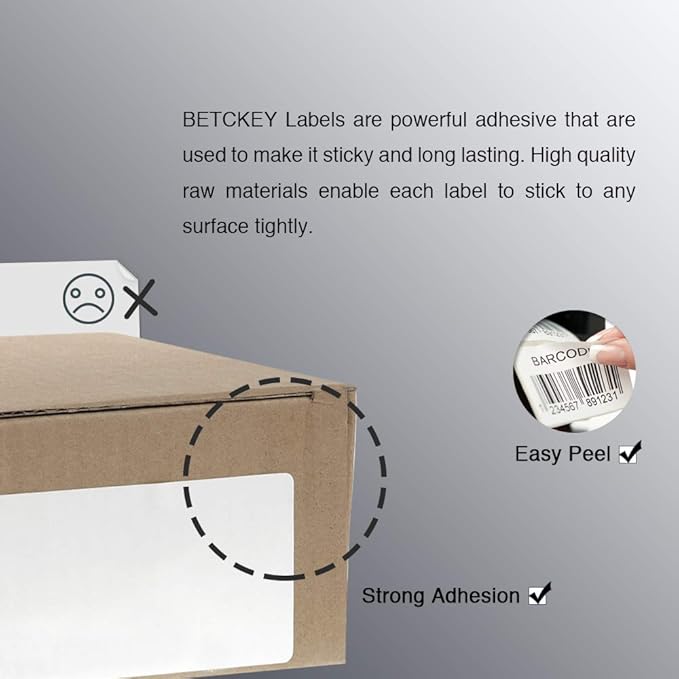 BETCKEY - 3" x 2" (76 mm x 51 mm) Multipurpose & Shipping Labels Compatible with Zebra & Rollo Label Printer,Premium Adhesive & Perforated [10 Rolls, 7500 Labels]