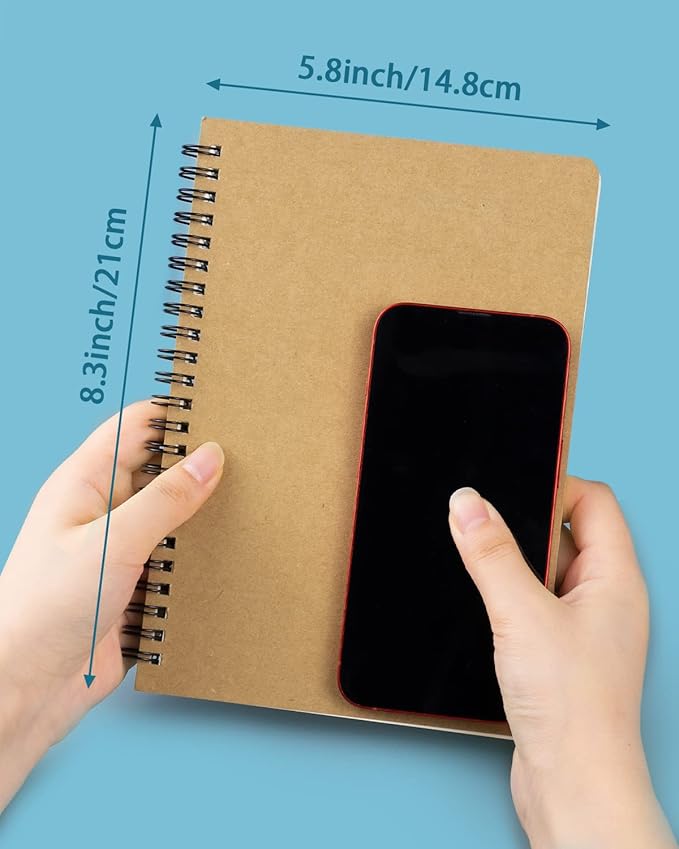 Spiral Notebooks 10Pcs A5 College Ruled Lined Journals Bulk- Kraft Brown Cover, 8.3 "x 5.8", 120 Pages/60 Sheets, 100gsm Paper, Memo Notepad Sketchbook, Travel Students Office Business Subject Diary