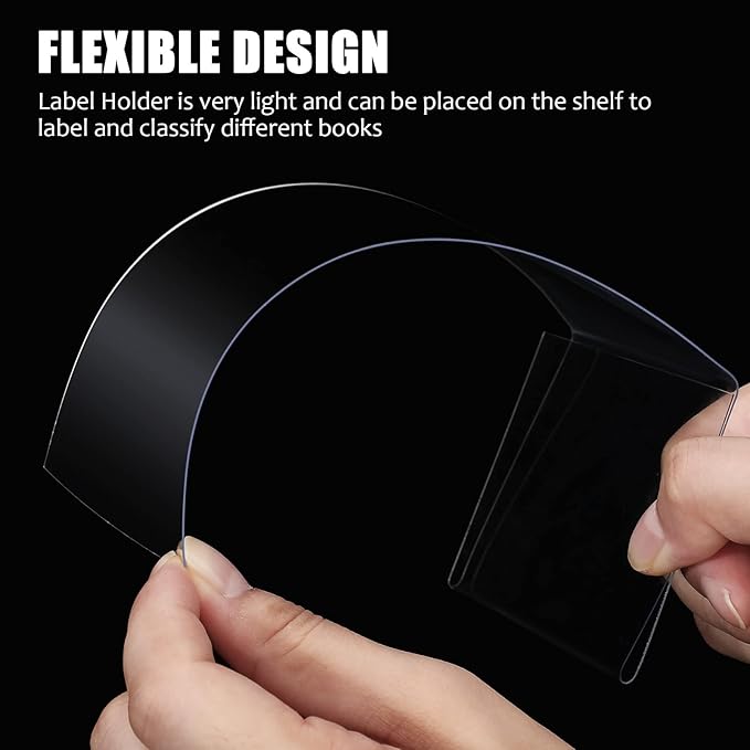 Containlol 15 Pieces Moveable Shelf Label Holders Clear Transparent Shelves Tags Index Card Pockets Library Markers Label Display Holder for Classroom Office Book(6.5 x 3.54 x 2.36 Inch)
