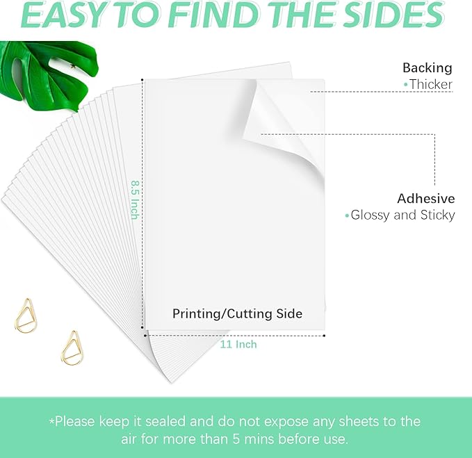 HTVRONT Printable Vinyl Sticker Paper - 8.5"x11" Matte Printable Vinyl for Inkjet Printer - 100 g Dries Quickly and Holds Ink Beautifully 25Pcs